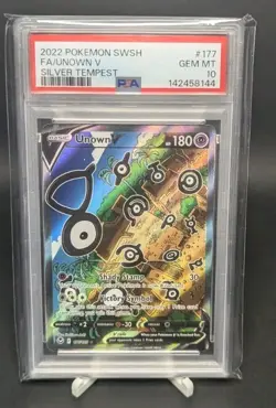 Pokemon TCG 2022 Silver Tempest Unown V 177/195 Alt Full Art Holo PSA 10 - Image 1