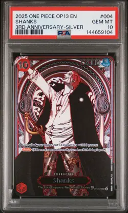 2025 ONE PIECE OP13-CARRYING ON HIS WILL 3RD ANV-SILVER #004 SHANKS PSA 10 - Image 1
