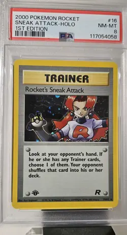 2000 1st Edition Team Rocket (SNEAK ATTACK) HOLO GRADED PSA- 8 CARD # 18/82 - Image 1