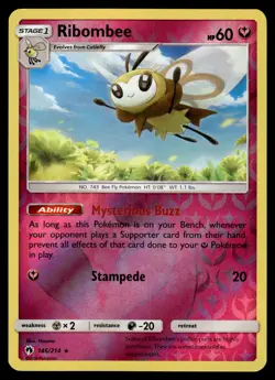Ribombee Reverse Holo 146/214 Rare SM - Lost Thunder Pokemon - Image 1