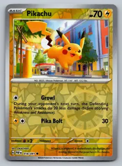 Pikachu 018/091 Common Paldean Fates Pokemon Reverse Holo Near Mint - Image 1