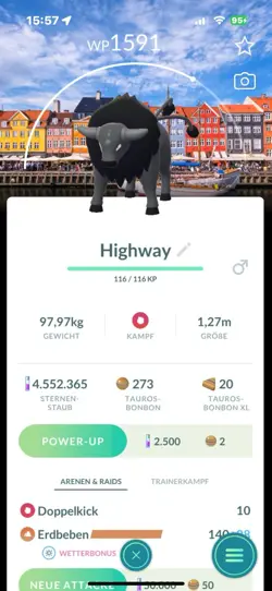 Pokemon Go Tauros Mit Hintergrund Kopenhagen/ Copenhagen Background NON SHINY - Image 1
