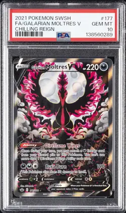 2021 POKEMON SWORD & SHIELD CHILLING REIGN FULL ART/GALARIAN MOLTRES V PSA 10 - Image 1