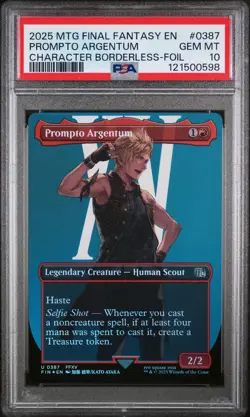 2025 MTG FINAL FANTASY CHARACTER BORDERLESS-FOIL #0387 PROMPTO ARGENTUM PSA 10 - Image 1