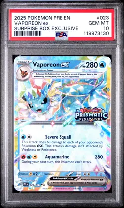 2025 POKEMON PRE EN-PRISMATIC EVOLUTIONS #023 VAPOREON EX PSA 10 - Image 1