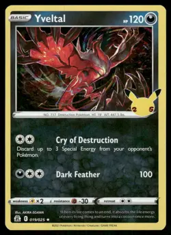 Yveltal 019/025 Rare Celebrations Pokemon Holo Near Mint - Image 1