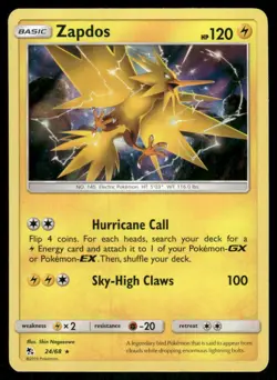 Zapdos 24/68 Holo Rare Hidden Fates Pokemon Holo Near Mint - Image 1