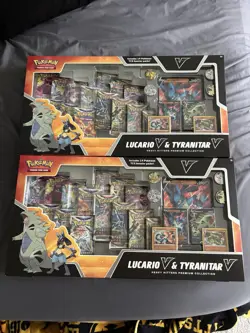Pokemon TCG Lucario V & Tyranitar V Heavy Hitters Premium Collection 14 Packs x2 - Image 1