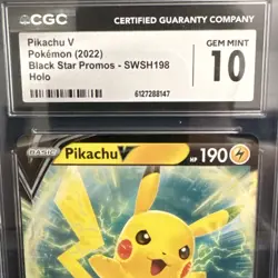 2022 Pokemon TCG Pikachu V SWSH198 Holo Black Star Promo GEM Mint CGC 10 - Image 3