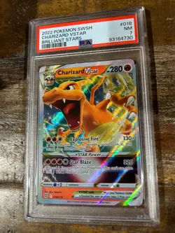 POKEMON 2022 SWSH Brilliant Stars CHARIZARD Vstar #018 PSA 7 Near Mint RARE - Image 1