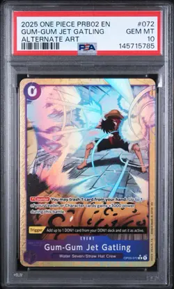 Bandai Gum-Gum Jet Gatling Alt Art OP03-072 PRB02 EN Foil PSA 10 - Image 1