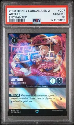 PSA 10 GEM MINT Disney Lorcana Arthur Wizard's Apprentice Enchanted 207/204 - Image 1