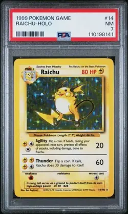 1999 Pokemon Raichu Holo 14/102 PSA 7 Base Set WOTC Vintage Rare Card - Image 1