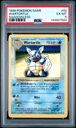 1999 POKEMON BASE SET SHADOWLESS #42 WARTORTLE PSA 6 - Image 1