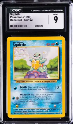 1999 POKEMON BASE SET #63/102 SQUIRTLE CGC 9 - Image 1