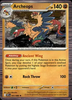 ARCHEOPS 051/086 HOLO RARE WHITE FLARE POKEMON HOLO NM - Image 1