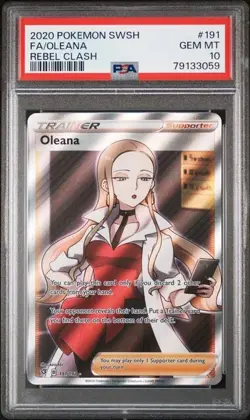 PSA 10 OLEANA 191 REBEL CLASH SWORD & SHIELD TRAINER POKEMON GEM MINT - Image 1