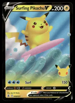 Surfing Pikachu V 008/025 Holo V Rare Celebrations Pokemon Holo Near Mint - Image 1