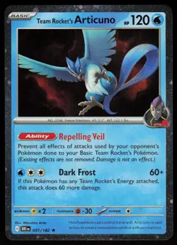 Team Rocket's Articuno 051/182 Rare Destined Rivals Pokemon Holo Near Mint - Image 1