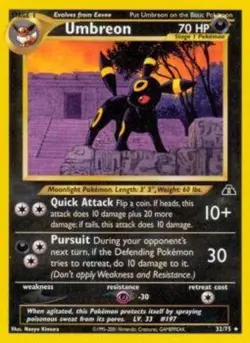 Umbreon - 32/75 - Rare - Unlimited Edition DMG, English Pokemon Neo Discovery - Image 1