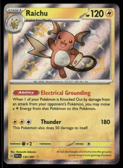 2024 Pokemon Raichu Shiny Rare Paldean Fates 132/091 Holo DMG - Image 1