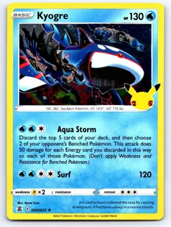 Kyogre 003/025 Rare Celebrations Pokemon Holo Lightly Played - Image 1