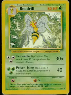 1999 Pokemon TCG Base Set Unlimited Beedrill MP - Image 1