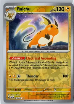 Raichu 19/91 2024 SV Paldean Fates Reverse Holo Rare NM - Image 1