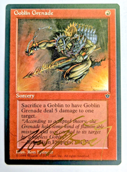 MTG FALLEN EMPIRES Goblin Grenade SIGNED IN GOLD BY RON SPENCER - Image 1