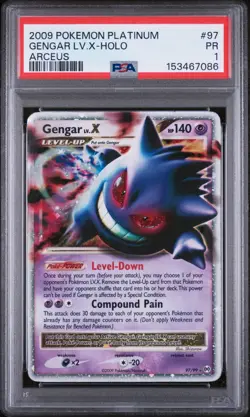 PSA 1 PR 2009 Pokemon Platinum Arceus Gengar Lv.X Holo Foil 97/99 Rare - Image 1