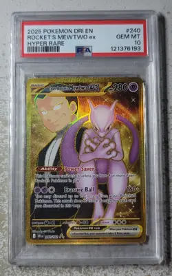 2025 Pokemon Destined Rivals Team Roacket's MewTwo EX #240 Hyper Rare PSA 10 - Image 1