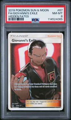 PSA 8 TRAINER GIOVANNI'S EXILE 67 HIDDEN FATES LOOKER 152 ULTRA PRISM POKEMON - Image 2