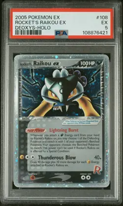 Pokemon 2005 EX Deoxys Holo 108/107 Rocket’s Raikou EX PSA 5 - Image 1