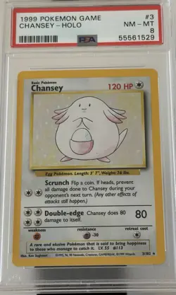 Pokemon TCG PSA 8 1999 Chansey 3/102 Base Set Holo Rare EN - Image 1