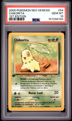 2000 POKEMON NEO GENESIS #54 CHIKORITA 1st Edition PSA 10 - Image 1