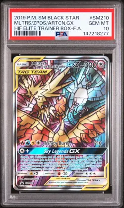 2019 POKEMON SM BLACK STAR PROMO FULL ART/MOLTRES & ZAPDOS & ARTICUNO GX PSA 10 - Image 1