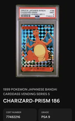 Charizard Prism Holo #186 Vending Series 5 Pokemon Japanese - PSA 9 - Image 3