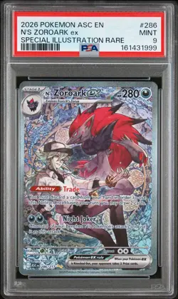 2026 POKEMON ASCENDED HEROES SPECIAL ILLUSTRATION RARE N'S ZOROARK EX PSA 9 - Image 1