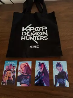Rare Netflix KPop Demon Hunters Huntrix Pre-Release Promo Set Cards And Bag - Image 1