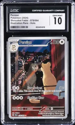 2024 Pokemon Shrouded Fable Illustration Rare, Holo Persian CGC 10 Gem Mint - Image 1