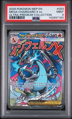 2025 POKEMON MEP EN-ME BLACK STAR PROMO #023 MEGA CHARIZARD X EX PSA 9 - Image 1