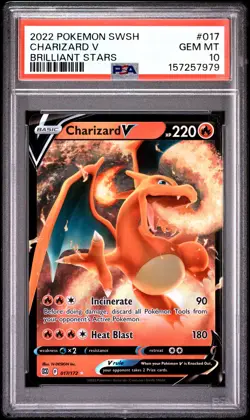 2022 POKEMON SWORD & SHIELD BRILLIANT STARS #017 CHARIZARD V PSA 10 - Image 1