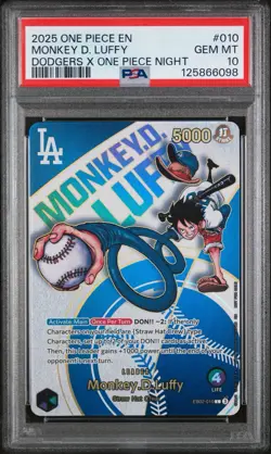 2025 Monkey D. Luffy Dodgers X One Piece Night Card EB02-010 Gem Mint PSA 10 - Image 3