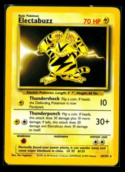 Pokemon TCG Electabuzz Base Set Unlimited Rare Card 20/102 NM Condition - Image 1