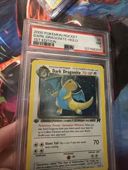 DARK DRAGONITE 1st Edition 5/82 🔥 HAND SWIRL 🔥 TEAM ROCKET HOLO PSA 7 - Image 2