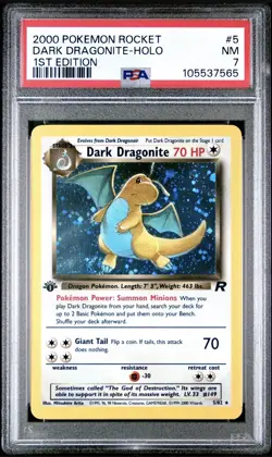 (SWIRL) 2000 DARK DRAGONITE 5/82 TEAM ROCKET HOLO POKEMON PSA 7 - Image 1