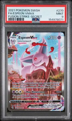 2021 POKEMON SWORD & SHIELD FUSION STRIKE SECRET #270 FULL ART/ESPEON VMAX PSA 9 - Image 1