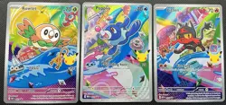 Pokemon First Partners Illustration Card Bundle Gen 7 Rowlet Litten Popplio SEE - Image 1