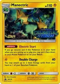 Pokemon - Promo Card - Manectric - SM130 - (Staff) Pre-Release - Condition (MINT - Image 1