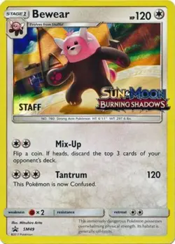 Pokemon - Promo Card - Bewear - SM49 - (Staff) Pre-Release - Condition (NM) - Image 1